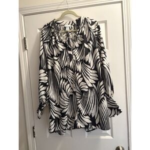 Women's H&M Printed Black and White Long Sleeve Blouse Dress Sz Small